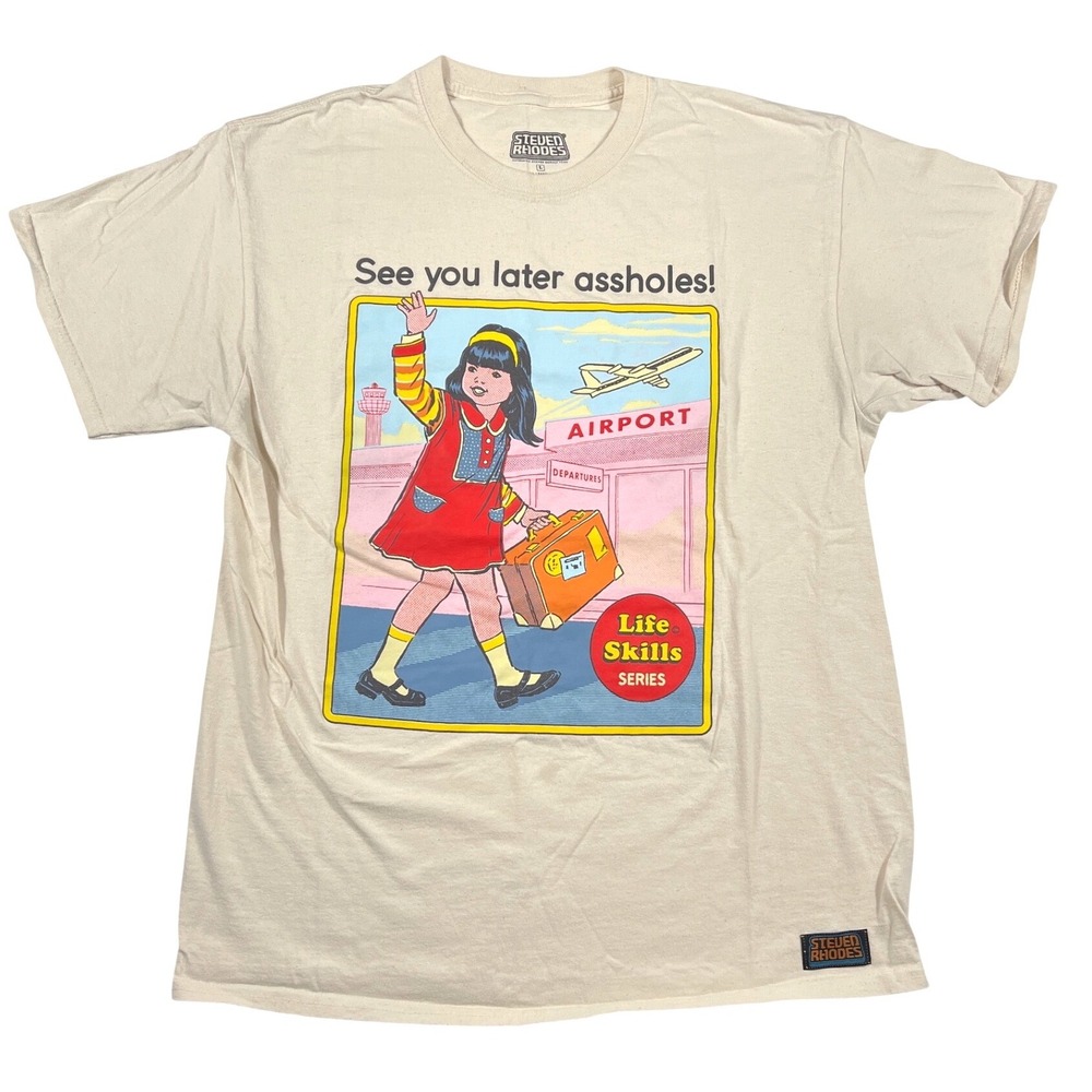 Steven Rhodes See You Later A$$holes Graphic Tee Large Retro Funny Novelty GUC